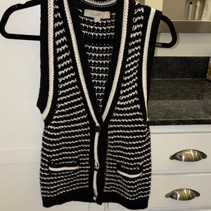 LOFT Black and White Knit Cardigan Vest